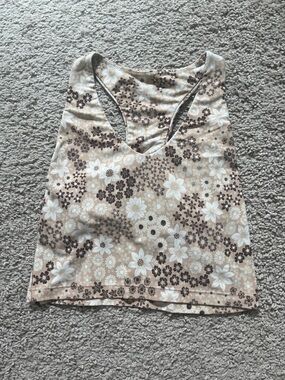 aerie Beige Floral Racerback Tank Top